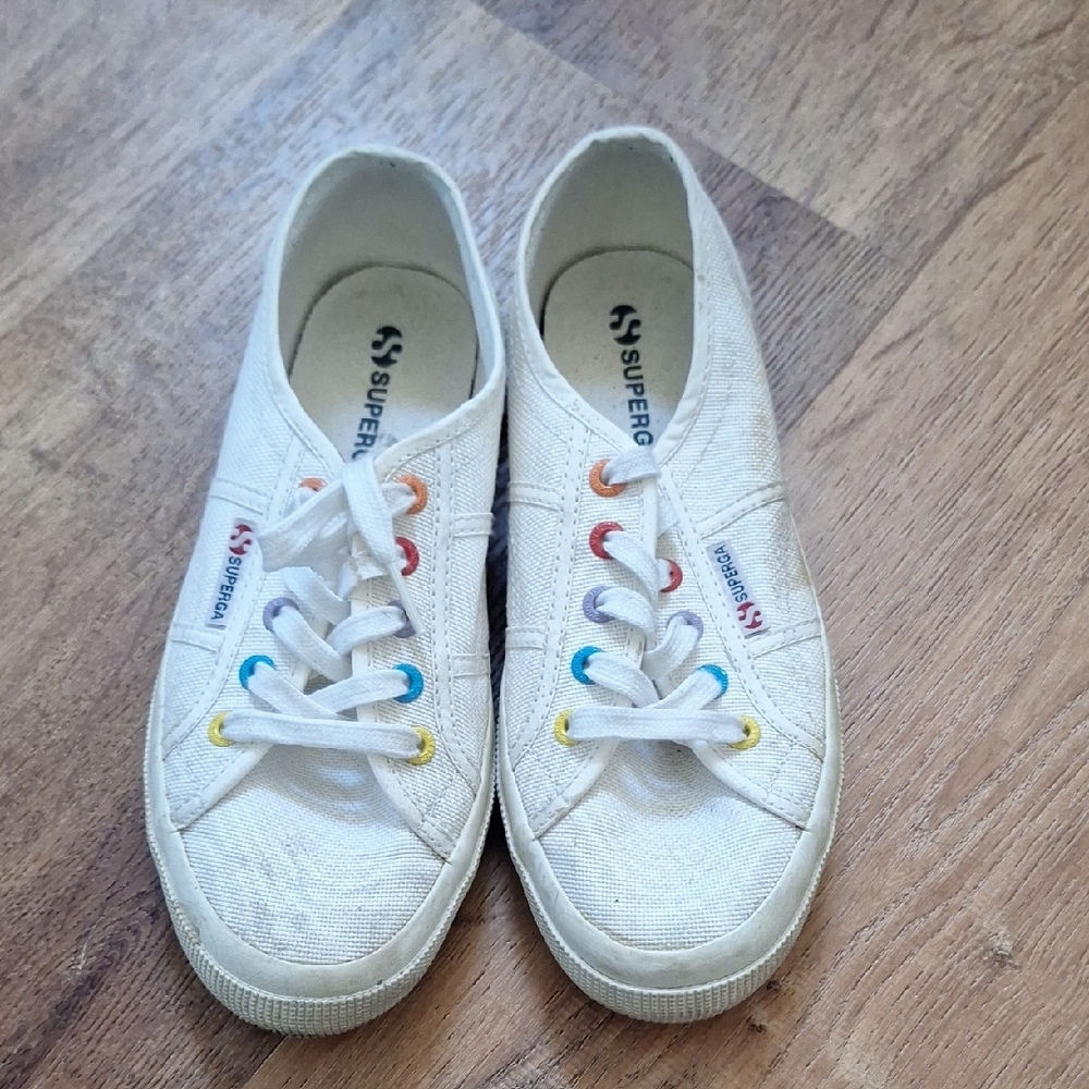 Superga White and Red Canvas Sneakers